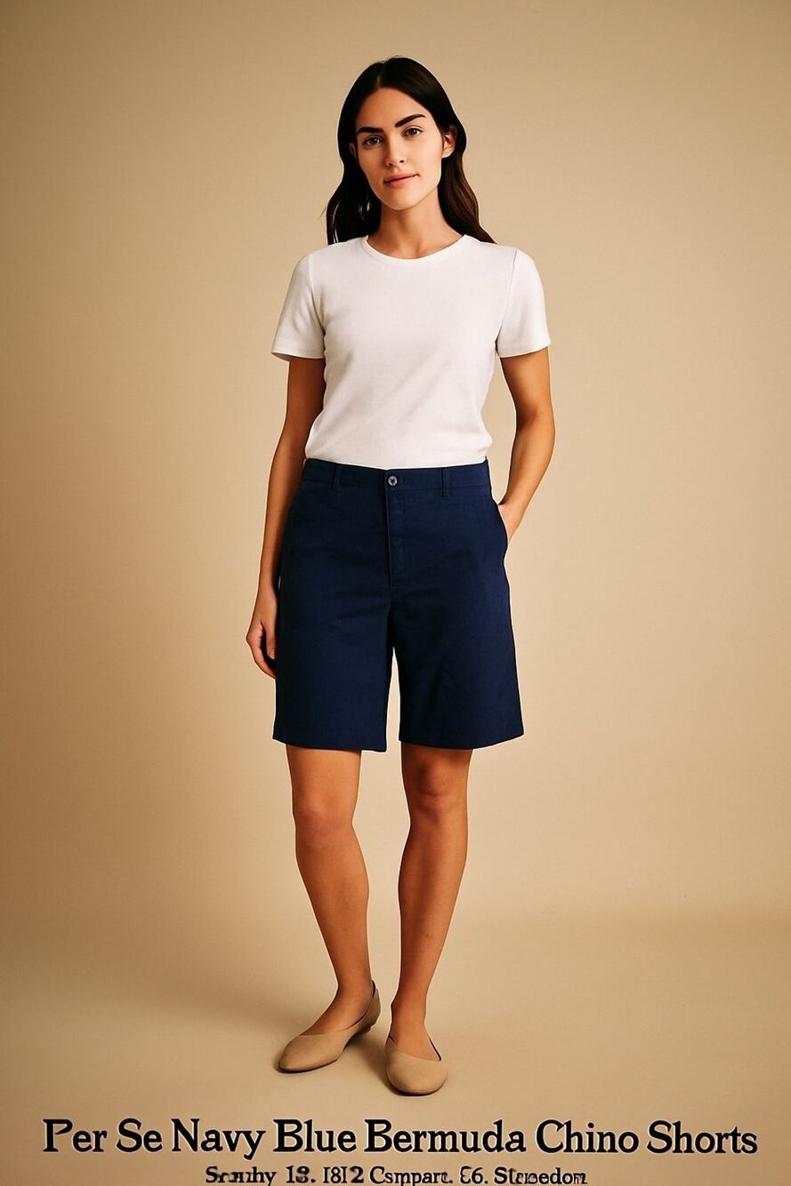 Per Se Women’s Navy Cotton Spandex Shorts Size 12 (31) – Casual Utility